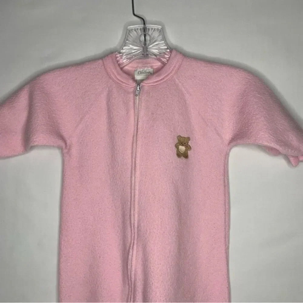 Vintage Carters Pink Full Zip One Piece Sleeper Footed Pajamas Teddy Embroidered